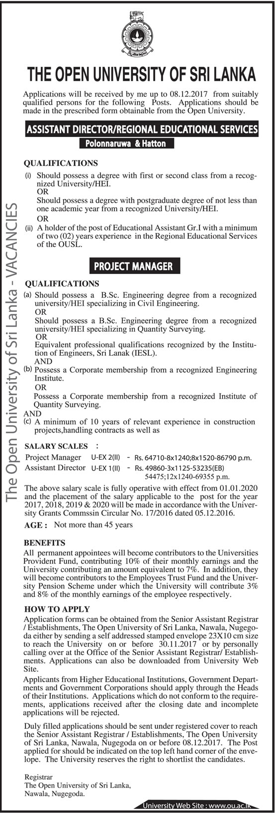 Assistant Director, Project Manager - Open University of Sri Lanka